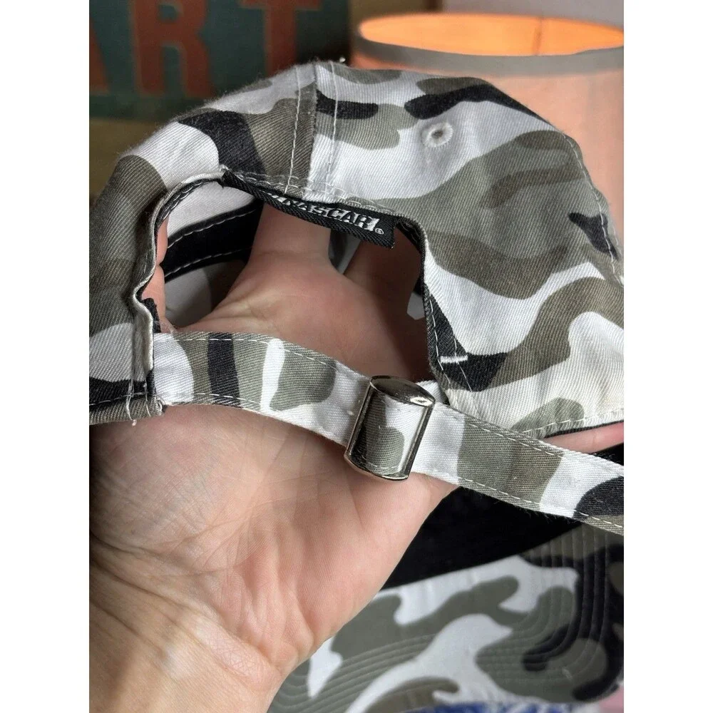 Nascar Camouflage Hat Strap Back White Gray Snow Camo Baseball Cap